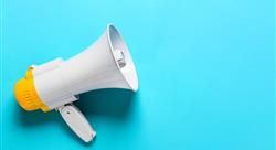 megaphone on bright blue background