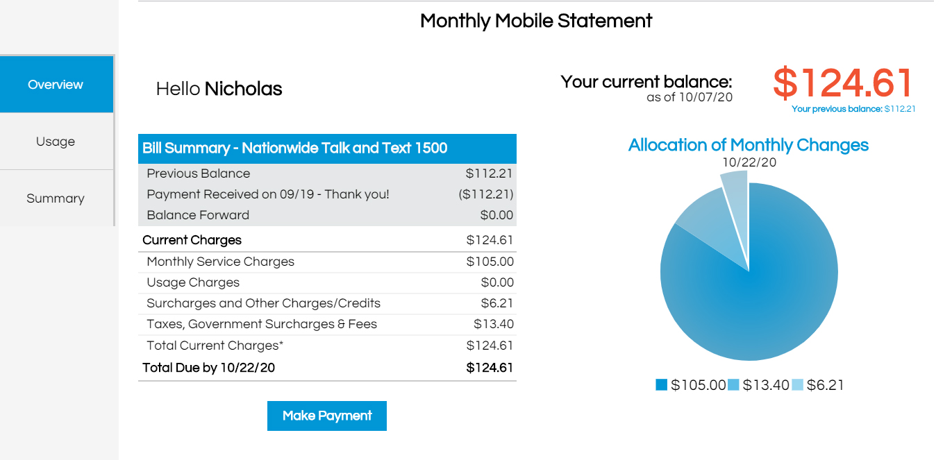 sample statement from a telecommunications company, designed specifically with digital platforms in mind